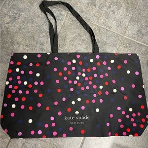 🩵KATE SPADE Black w/ Multi Color Polka Dots Large Fabric Tote Shopping Bag